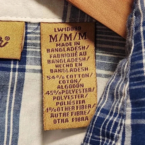 Wrangler Men's Size M Pearl Snap Button Up Shirt Blue/White‎ Plaid W/Pockets - Picture 5 of 6